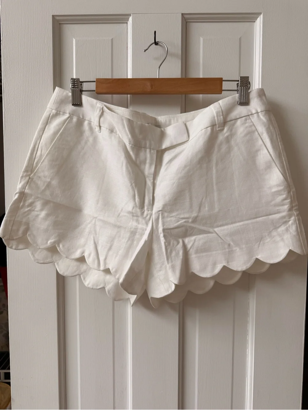 J. Crew White Scallop Hem High-Waist Shorts